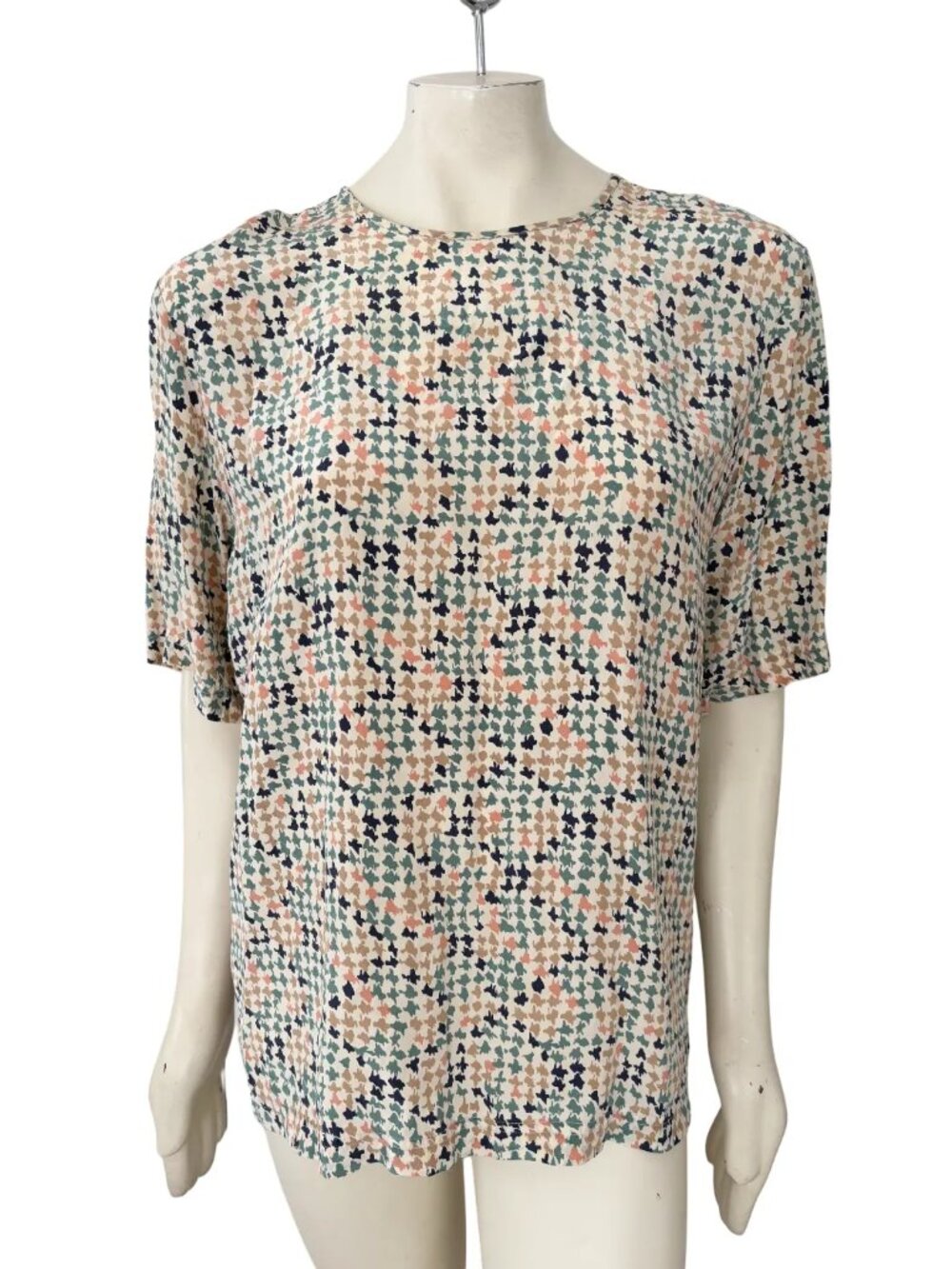 VTG JACQUELINE FERRAR 100% Silk Multicolor Geometric Blouse SZ 14